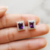 Radiant Cut Amethyst and Diamond Studs
