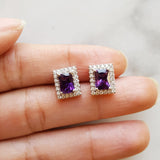 Radiant Cut Amethyst and Diamond Studs