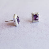 Radiant Cut Amethyst and Diamond Studs
