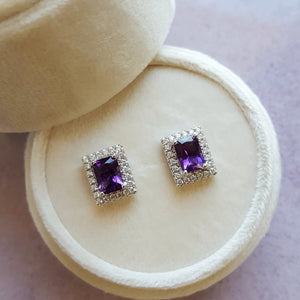 Radiant Cut Amethyst and Diamond Studs