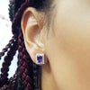 Radiant Cut Amethyst and Diamond Studs