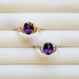 Crescent Moon Amethyst Halo Ring