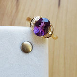 Crescent Moon Amethyst Halo Ring