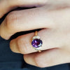 Crescent Moon Amethyst Halo Ring