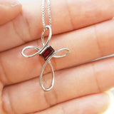 Garnet Open Loop Cross Pendant