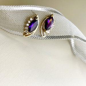 Marquise Halo Amethyst Stud Earrings