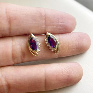 Marquise Halo Amethyst Stud Earrings