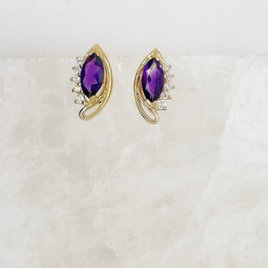 Marquise Halo Amethyst Stud Earrings