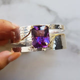 Hand-Hammered Open Amethyst Bracelet