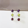 Three Stone Arizona Amethyst, Peridot, and Garnet Earrings