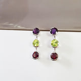 Three Stone Arizona Amethyst, Peridot, and Garnet Earrings