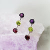Three Stone Arizona Amethyst, Peridot, and Garnet Earrings