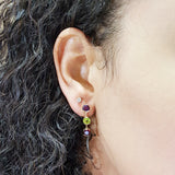 Three Stone Arizona Amethyst, Peridot, and Garnet Earrings