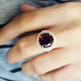 "Elodia" 14K Double Halo Amethyst Ring