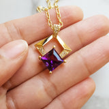 "Simone" 14k Yellow Gold Geometric Amethyst Pendant