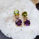 "Gemini" Arizona Amethyst and Peridot Dangle Earrings