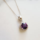 "Nikki" 14k White Gold AZ Amethyst Halo Pendant