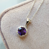 "Nikki" 14k White Gold AZ Amethyst Halo Pendant