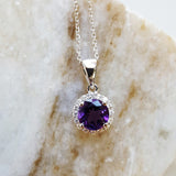 "Nikki" 14k White Gold AZ Amethyst Halo Pendant