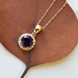 "Nikki" 14k Yellow Gold AZ Amethyst Halo Pendant
