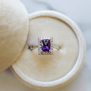 "Lena" 14K White Gold AZ Amethyst Halo Ring