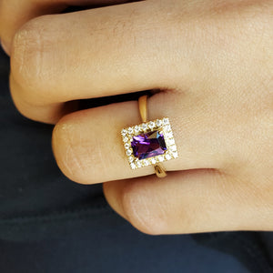 "Lena" 14K Yellow Gold AZ Amethyst Halo Ring