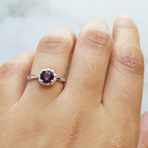 "Calista" 14k White Gold Arizona Amethyst Halo Ring