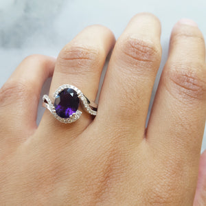 "Beatrix" 14k White Gold Arizona Amethyst Halo Ring